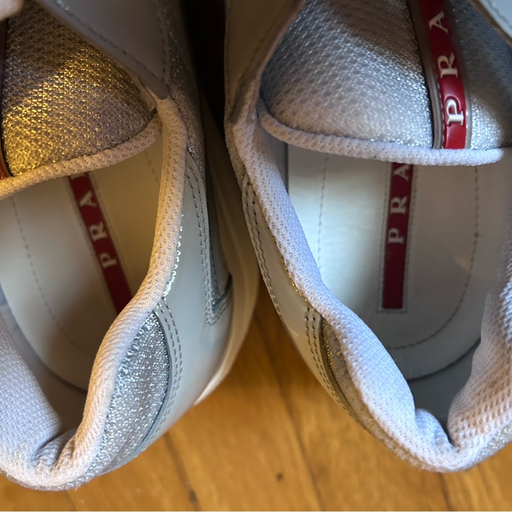 ****GREAT FOR PROM SEASON****
Prada Men's Light Gray Patent Sneakers - Picture 5 of 8